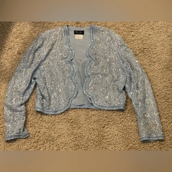 Vintage Diane Tres Original Silk Beaded Jacket Light Blue - Fits As Med - EUC - Picture 1 of 7
